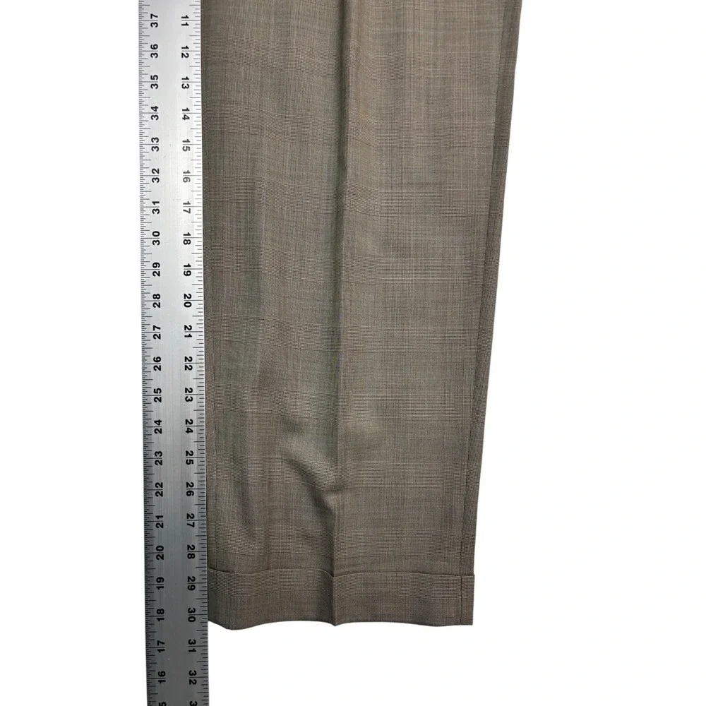 Ralph Lauren 40R 34x30 Taupe Glen Plaid 2pc Pant Suit Wool Pleated Cuffed